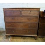 Late Victorian Mahogany chest of drawers: two over three drawers. missing handles and some veneer.