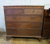 Late Victorian Mahogany chest of drawers: two over three drawers. missing handles and some veneer.