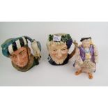 Royal Doulton large character jugs : The Falconer D6533, Bucchus D6499 together with a melba ware