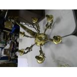 Brass six branch chandelier light fitting: