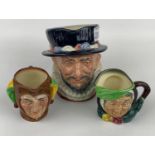 Royal Doulton Character Jugs: Beefeaters D6206 & small Jester & Sairey Gamp(3)