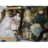 A collection of porcelain headed Gilde dolls: ( 2 trays)