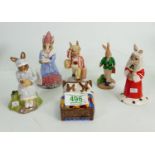 Royal Doulton Bunnykins figures: Story Time, Little Miss Moffet, Sundial, Father, Judge & resin