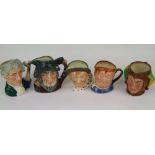 Royal Doulton Small Character jugs: Jarge, Fatboy, Rip Van Winkle, Touchstone, Apothecary(5)