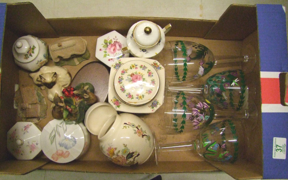 A mixed collection of items to include: Masons Ginger Jar, Aynsley, Glass ware etc