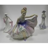 Royal Doulton Dancing Years figure: HN2235 together with two small Coalport figures (3)