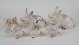 Two Beswick pigs model 832: together with 3 piglets running 833 and laughing pigs 2103 (6).
