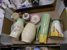 A mixed collection of floral decorated vases and jugs: to include makers Grindley, Carlton ware,