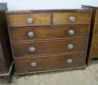 Edwardian Mahogany chest of drawers: two over three drawers with brass handles ( missing some