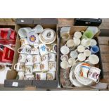A large collection of commemorative mugs, cups etc: 2 trays