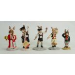 Royal Doulton Bunnykins figures: Be Prepared, Father Christmas, Tyrolean Dancer, Graduation Day &