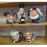 Royal Doulton large character jugs: to include The poacher D6429, Old salt D6551, Sairy Gamp