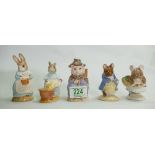 Royal Albert Beatrix Potter figures: to include Mrs Rabbit cooking, Gentleman mouse made a bow,