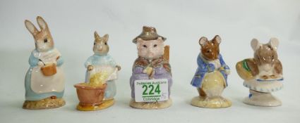 Royal Albert Beatrix Potter figures: to include Mrs Rabbit cooking, Gentleman mouse made a bow,