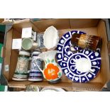 A mixed collection of items to include: German beer steins, Royal Crown Derby undecorated items,