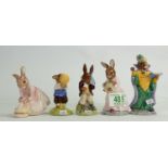 Royal Doulton Bunnykins figures: Ballerina, Harry, Billie, Mother & Baby, Mystic(5)