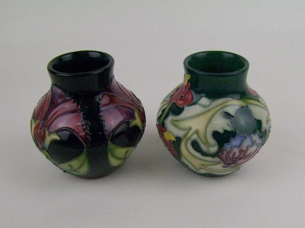 Moorcroft Anthurium pattern vase (seconds): together with a floral pattern vase, both 8.5cm high (