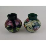 Moorcroft Anthurium pattern vase (seconds): together with a floral pattern vase, both 8.5cm high (