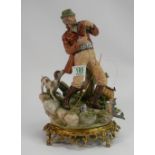 Large Capodimonte figure of fisherman: on brass base. Height 34cm