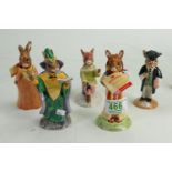 Royal Doulton Bunnykins Figures: Schoolmaster, Ankhesenamun, Mystic, Romeo & Juliet(5)