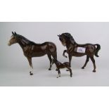 Beswick head tucked horse (a/f): together with thoroughbred stallion and small foal (a/f) (3).