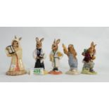 Royal Doulton Bunnykins figures: Sands of Time, Vicar, Bathtime, Mother Day & Billie(5)