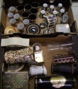 A mixed collection of Egyptian coffee ware items, mantle clocks, vases etc (2 trays).