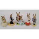 Royal Doulton Boxed Bunnykins figures: Father Mother & Victoria, Bride, Groom, Vicar & Choir