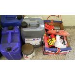 A quantity of automotive items: motor bike inner tubes, towing rope etc.