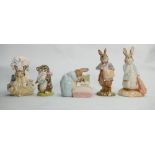 Royal Albert Beatrix Potter figures: to include Peter and the red pocket handerchief, Miss Moppet,