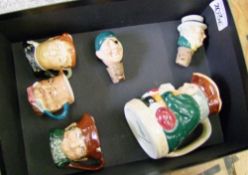 Royal Doulton miniature character jugs: Fat Boy, old Charlie, Random house and similar items