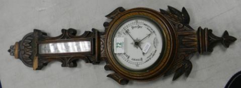 Carved oak cased Victorian Barometer: damaged