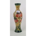 A Moorcroft Crown Imperial pattern vase: seconds, boxed, 31cm in height.