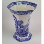 Large Spode Italian blue & white hexagonal vase: Height 26.5cm. Boxed