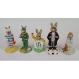 Royal Doulton Boxed Bunnykins figures: Easter Greetings, Mother, Lawyer, Stop Watch & Bedtime(5)