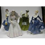 A collection of Royal Doulton lady figures: to include Fragrance HN2334 and seconds figures