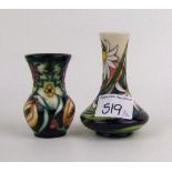 A Moorcroft daisies pattern vase: together with fruit and berry design vase: boxed, tallest 11cm