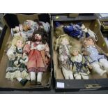 A collection of porcelain headed Gilde dolls: ( 2 trays)