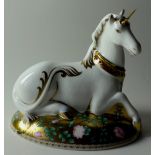 Royal Crown Derby paperweight UNICORN: Gold stopper, certificate, first quality, original box.