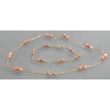 9ct gold ladies coral bracelet & necklace: Gross weight 6.6g, necklace broken in one place.