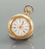 Ladies 14ct gold pocket watch: Not working, inner dust cover not gold, gross weight 21.6g.