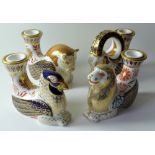 Royal Crown Derby FOUR CANDLESTICK paperweights LION GOAT BULL EAGLE: No stoppers,