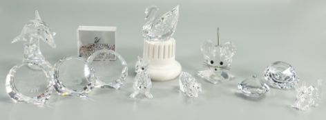 A collection of small Swarovski Crystal Boxed items to include: Name Plaques, mice, Shells,