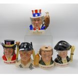 Royal Doulton toby character jugs x 5: Hampshire Cricketer 2168/5000 with certificate,