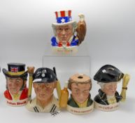 Royal Doulton toby character jugs x 5: Hampshire Cricketer 2168/5000 with certificate,