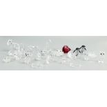 A collection of small Swarovski Crystal items to include: Penguins, Teddies, Mice, Birds,