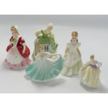 Royal Doulton Small Figures: Kerry HN3036, Fair Maiden HN2211, Valerie HN2107,