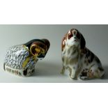Two x Royal Crown Derby paperweights DERBY RAM & ENGLISH SPANIEL: Gold stopper on Spaniel,