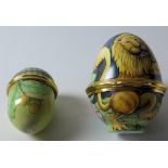 TWO Elliot Hall enamel BOXES ACORN and LARGE trial LION EGG: 45mm high 25/60,