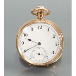 9ct gold hallmarked gents pocked watch: Open faced watch with keyless movement, winds ticks,